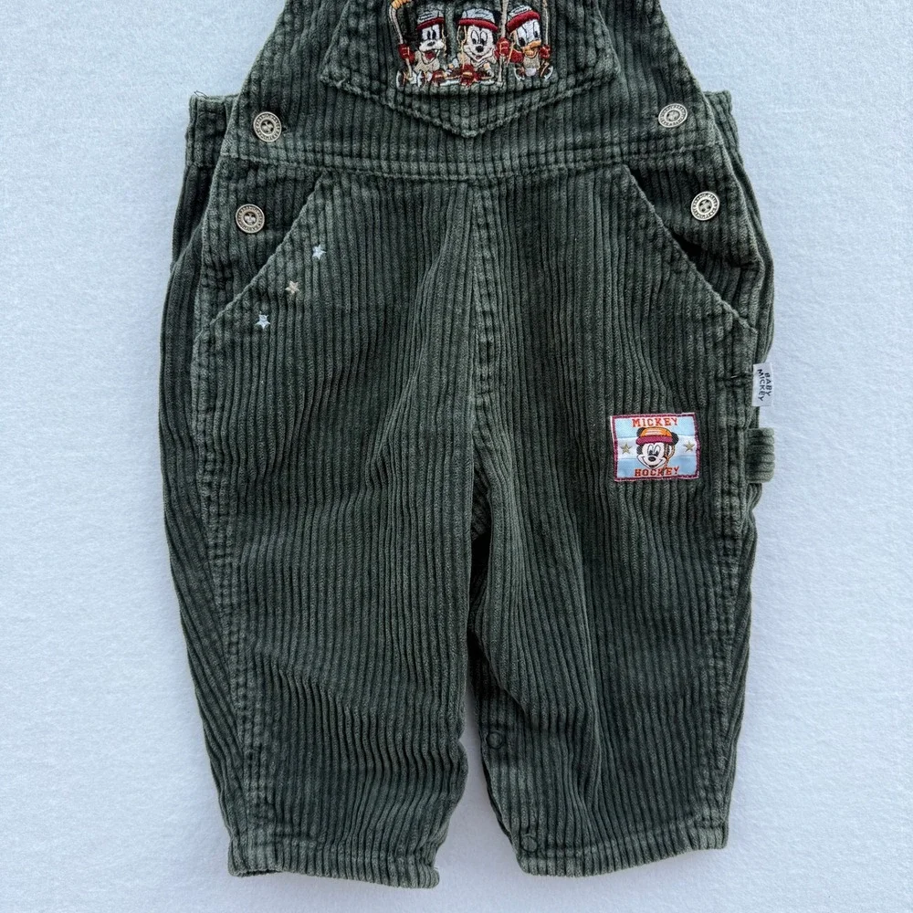 Vintage Baby Mickey & Co Overalls 12M Corduroy Disney Mickey Hockey Little Champ